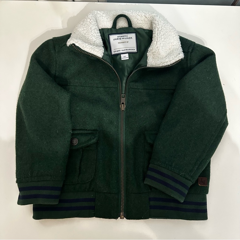 Janie and Jack Forrest Green Sherpa Jacket Size 2